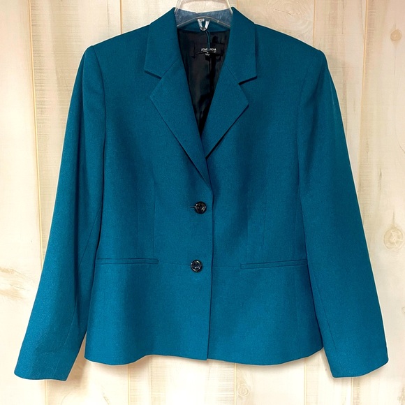 Jones Wear Jackets & Blazers - Jones Wear Teal Blue Two Button Blazer Jacket Pockets, Sz 14